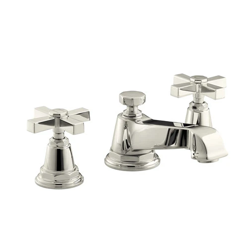 Kohler K-13132-3A-SN Pinstripe Pure Widespread Lavatory Faucet With Metal Cross Handles - Polished Nickel 1 Kohler K-13132-3A-SN Pinstripe Pure Widespread Lavatory Faucet With Metal Cross Handles - Polished Nickel