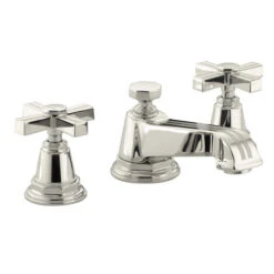 Kohler K-13132-3B-SN Pinstripe Pure Widespread Lavatory Faucet With Metal Cross Handles - Polished Nickel