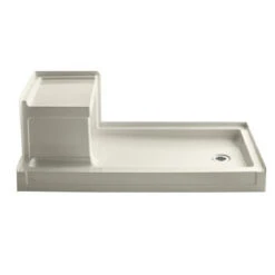 Kohler K-1976-47 Tresham 60" X 32" Single Threshold Right Hand Drain Shower Base With Integral Left Hand Seat - Almond