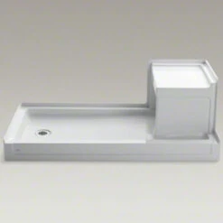 Kohler K-1977-0 Tresham 60" X 32" Single Threshold Left Hand Drain Shower Base With Integral Right Hand Seat - White