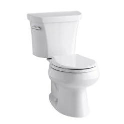 Kohler K-3997-0 Wellworth Two Piece Round Front 1.28 Gpf Toilet With Class Five Flush Technology And Left Hand Trip Lever - White