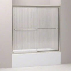 Kohler K-702202-G54-MX Fluence 57" X 55-3/4" Frameless Sliding Bath Door With Falling Lines Glass - Matte Nickel