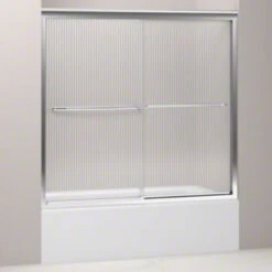 Kohler K-702202-G54-SHP Fluence 57" X 55-3/4" Frameless Sliding Bath Door With Falling Lines Glass - Bright Polished Silver
