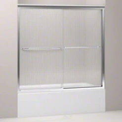 Kohler K-702204-G54-SHP Fluence 59-5/8" X 55-3/4" Frameless Sliding Bath Door With Falling Lines Glass - Bright Polished Silver