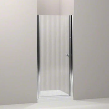 Kohler K-702402-G54-SH Fluence Frameless Pivot Shower Door With Falling Lines Glass - Bright Silver 1 Kohler K-702402-G54-SH Fluence Frameless Pivot Shower Door With Falling Lines Glass - Bright Silver