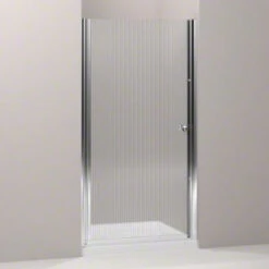 Kohler K-702408-G54-SH Fluence 33.75"- 35.25" W X 65.5" H Frameless Pivot Shower Door With Falling Lines Glass - Bright Silver