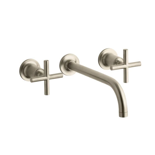 Kohler K-T14414-3-BV Purist Two Handle Wall Mount Lavatory Faucet Trim With 9 In, 90-degree Angle Spout And Cross Handles - Brushed Bronze
